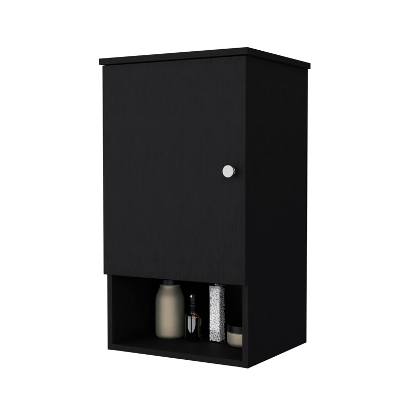 Armoire à pharmacie noire pour salle de bain avec une porte et des tablettes fonctionnelles, Noir