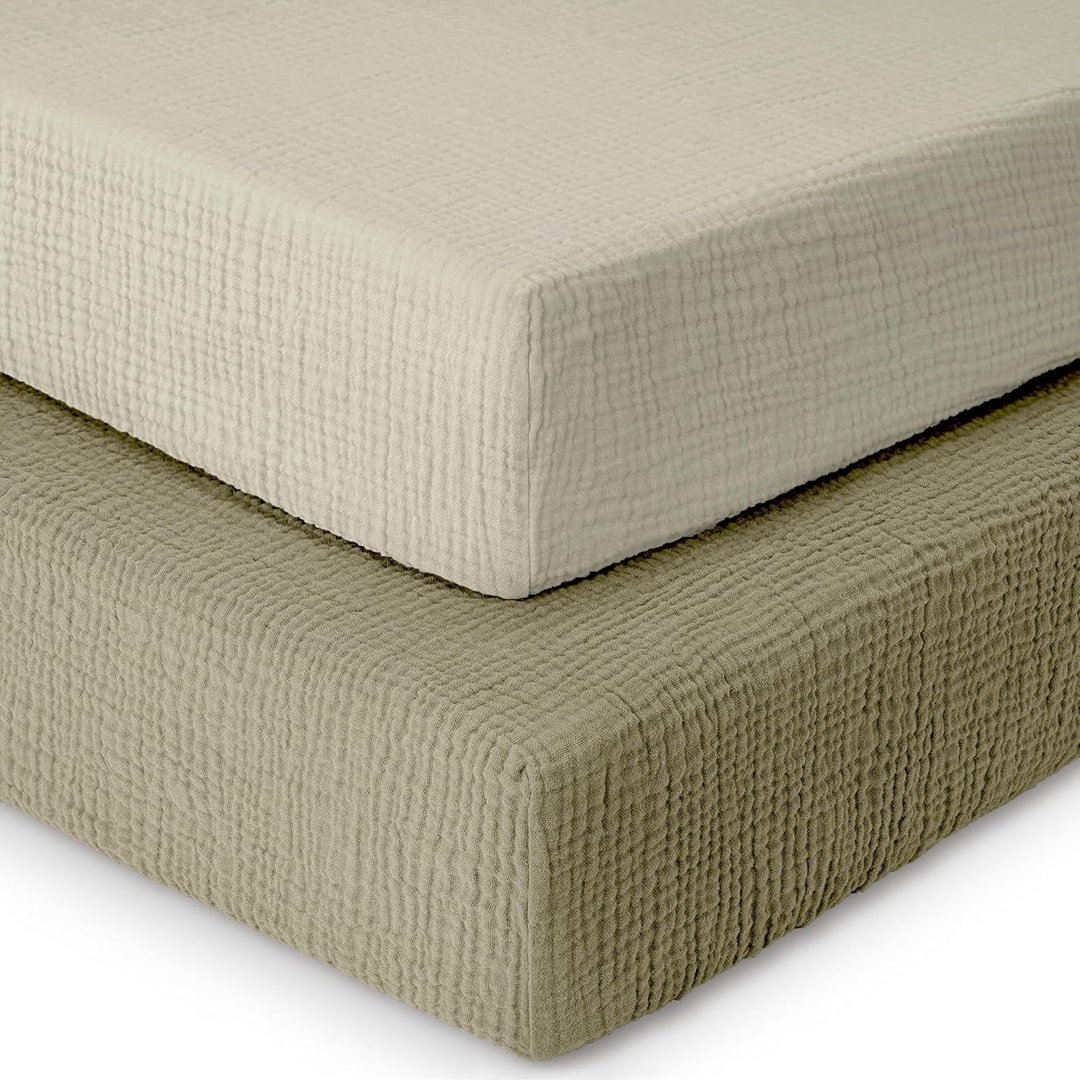 Mhg Living Olive And Ecru Cotton Muslin Cot Bed Fitted Sheet 120 X 60Cm 2 Pack - Image 5