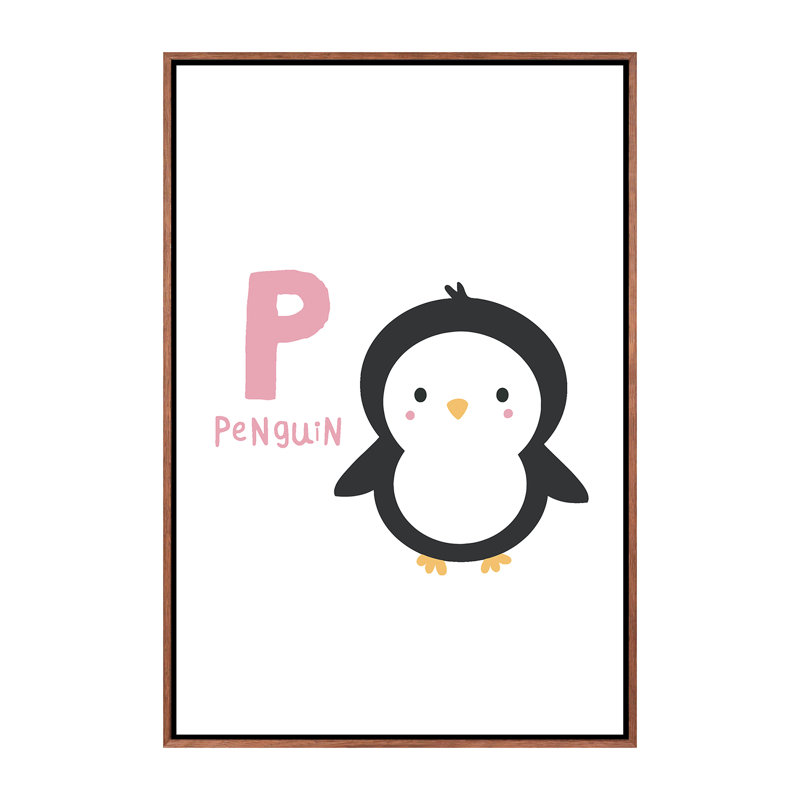 Animal Alphabet - P - impression d'art graphique, H 40 po x l 26 po x P 1,5 po, Toile avec cadre brun, Pas de tapis