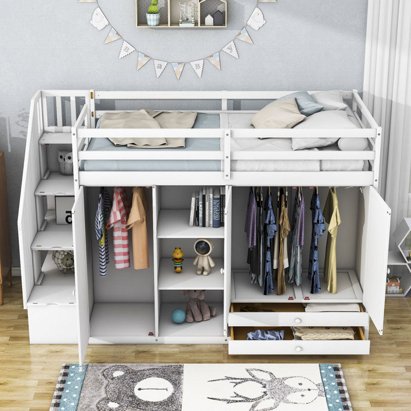 Filaretos Kids Twin Loft Bed with Drawers, White