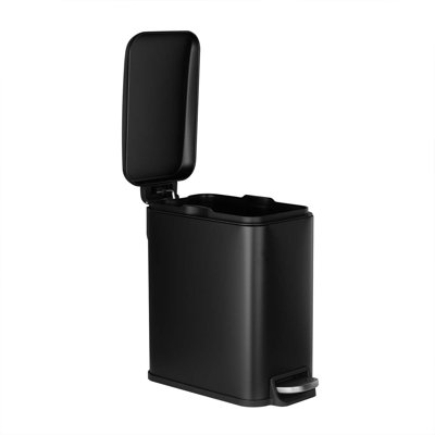 6L / 1.6 Gal. Slim Steel Step Trash Can with Soft-Close Lid, Removable Inner Bin and Stay-Open Function, Black