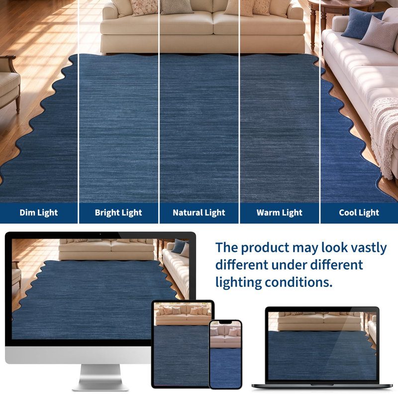 Tapis festonné à bordure festonnée, Dark blue, 5 x 7 pi