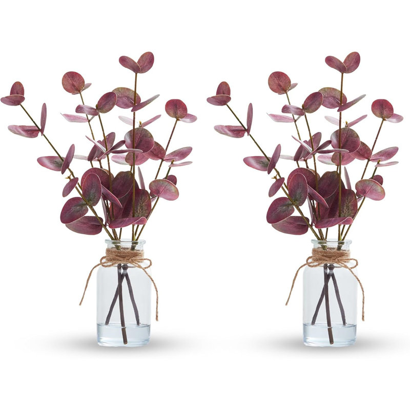 13 "tiges d'eucalyptus artificiel 13" dans un vase (paquet de 2), faux eucalyptus avec feuilles vertes double face, Mauve