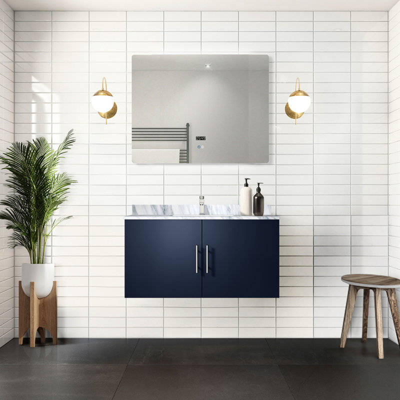 36 po Miroir à DEL et meuble-lavabo de salle de bain X 22 bleu marine - installation de rangement abondante - procédure d'installation