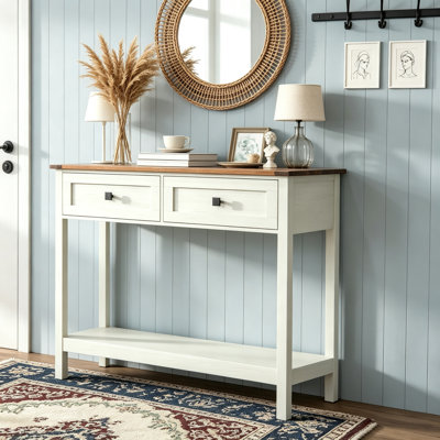 Farmhouse Console Table with Drawers and Shelf