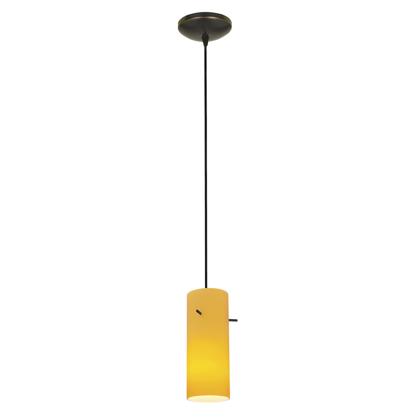 Luminaire suspendu cylindrique à 1 lumière Cavallo, Ambre, Bronze huilé