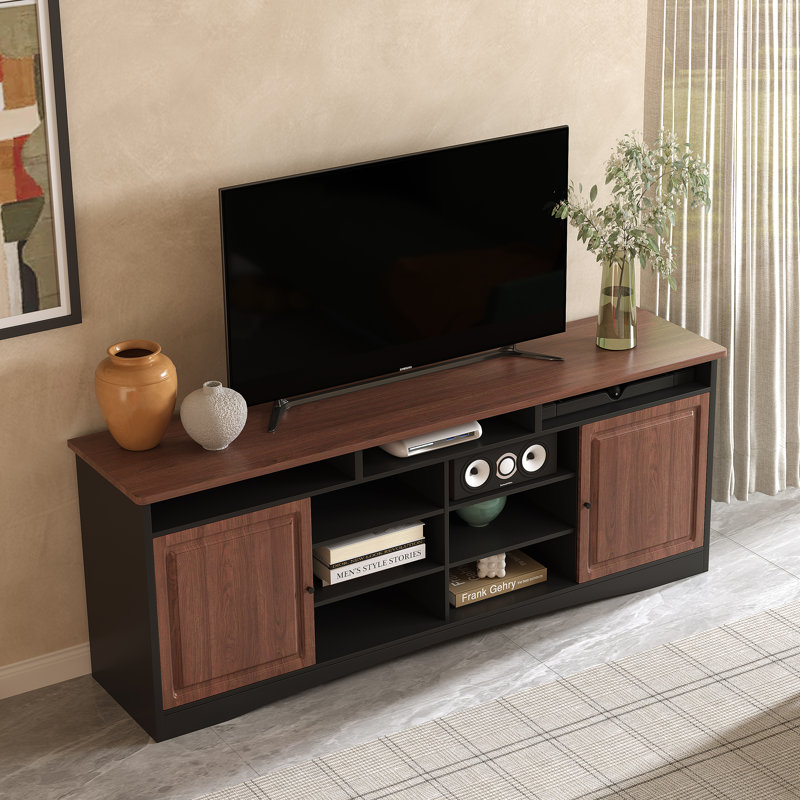 Rutail 78'' Media Console with Open Storage Shelves and Cabinets