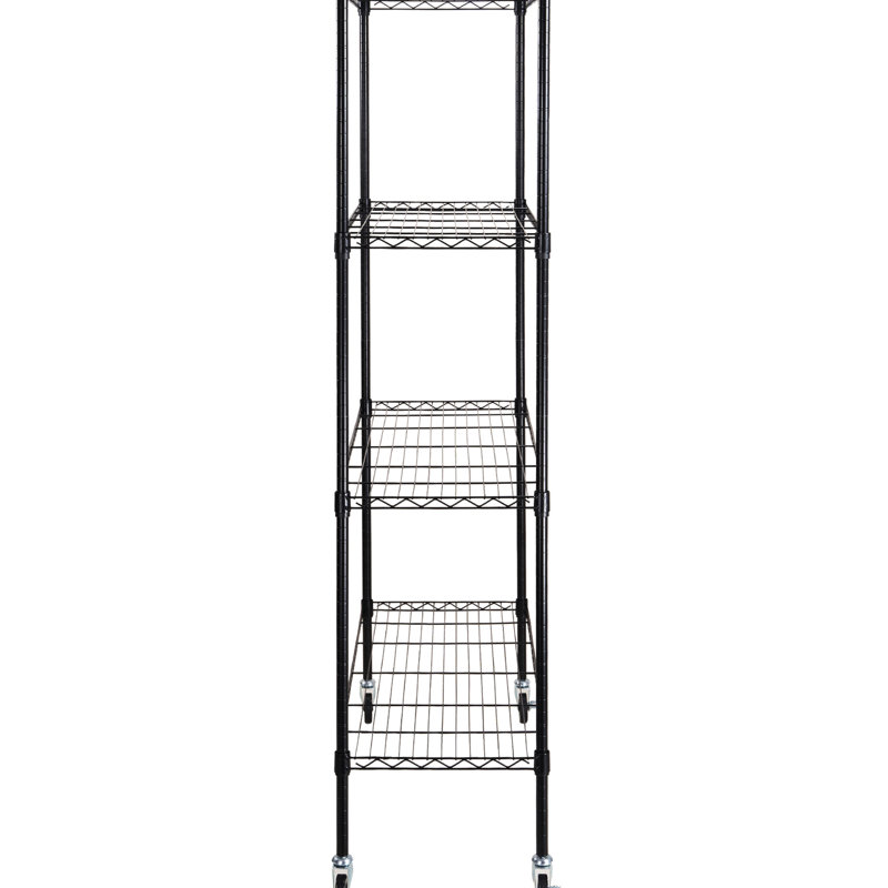 Étagère de rangement avec capacité de 700 lb, 4 roues réglables et support en métal noir pour la salle de bain de garage, roues robustes, garde-manger