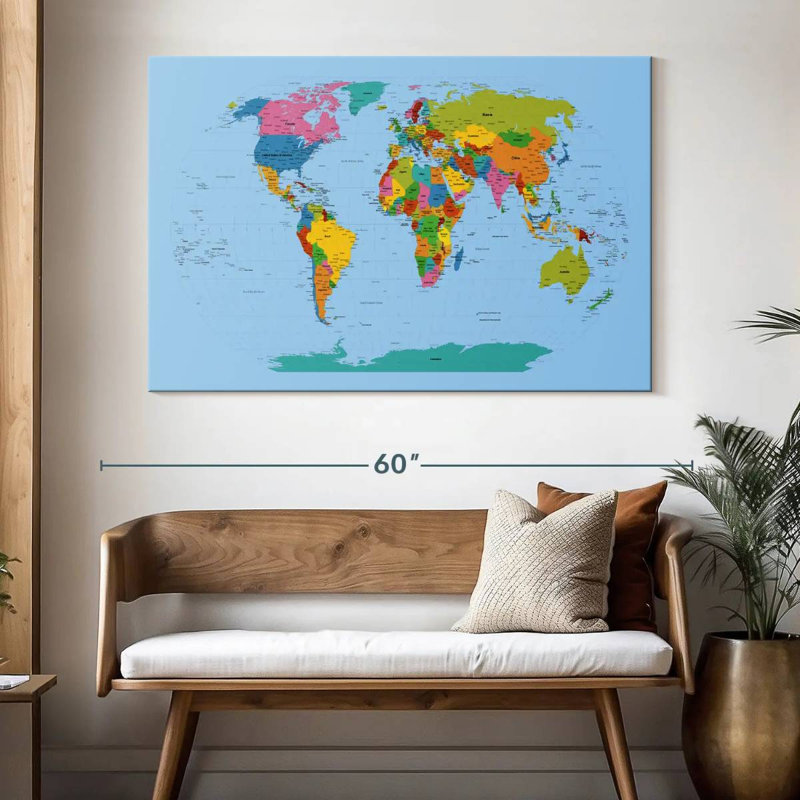 Aliaz World Map Bright, 34" H x 51" W