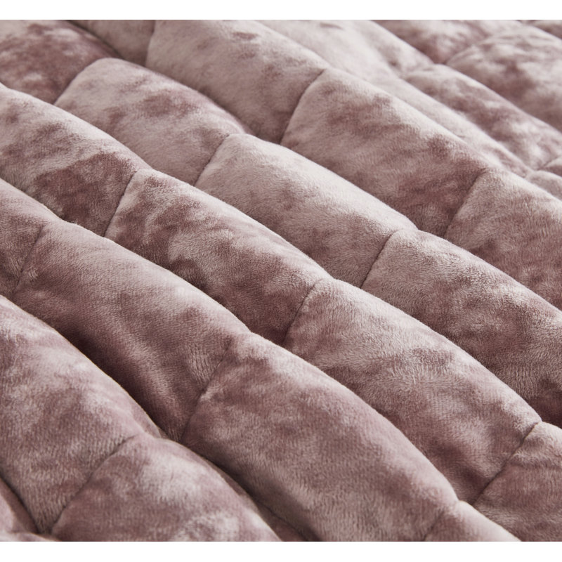 Diamond Stitch Reversible Plush Distressed Velvet Quilt Set, King Quilt + 2 King Shams, Dusty Pink