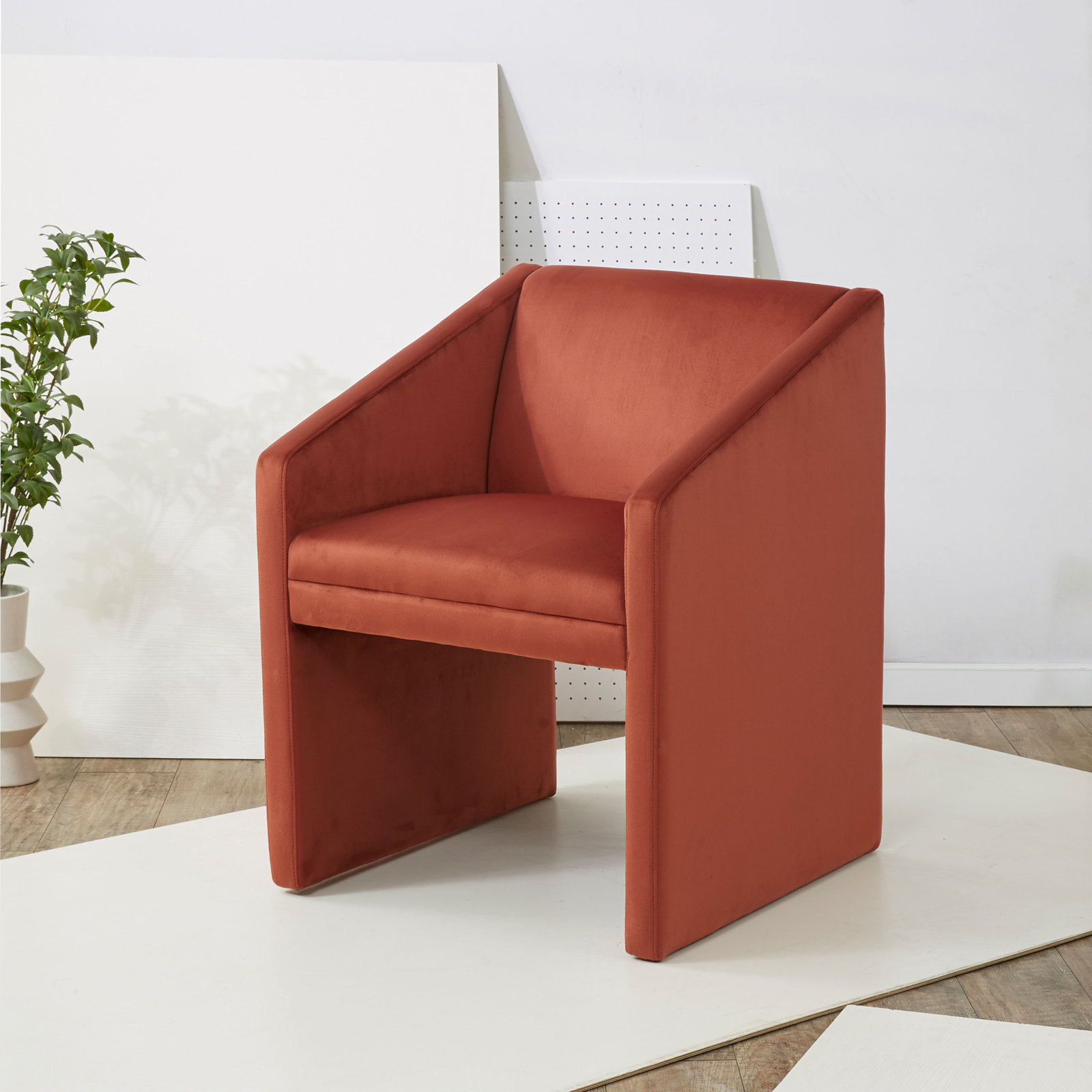 Dimeo Linen Armchair, Rust Velvet
