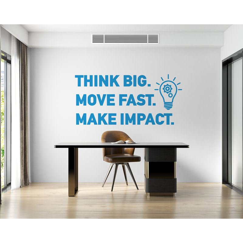 Adhésif décoratif «Think Big, Move Fast, Make Impact Office», Tech Office Decor 351DRE, 16 x 35 pouces, Doré métallique
