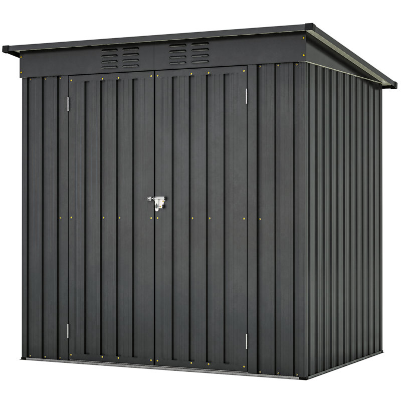 Unité de rangement d'extérieur toutes saisons 6 pi x 4 pi - noir, métal noir galvanisé, poignées