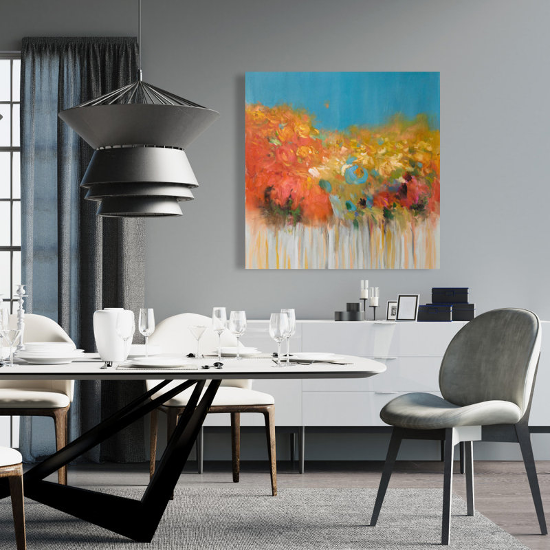 Colorful Abstract Flowers Canvas - Grey Background Bedroom Decor