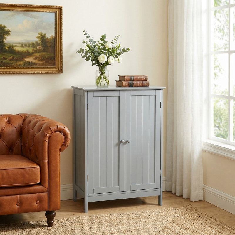 Wooden 2 Door Freestanding Bathroom Storage Cabinet With Customizable Adjustable Internal Shelves For Bathroom, Gray