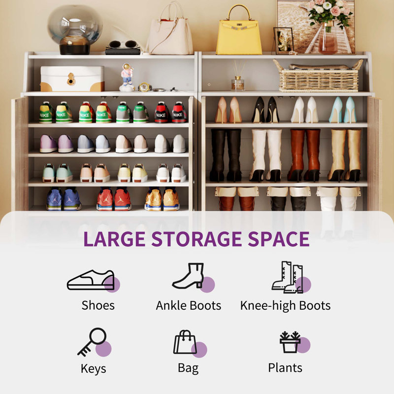 Lenard 5 Tier Wood Shoe Storage Cabinets, White/Wood