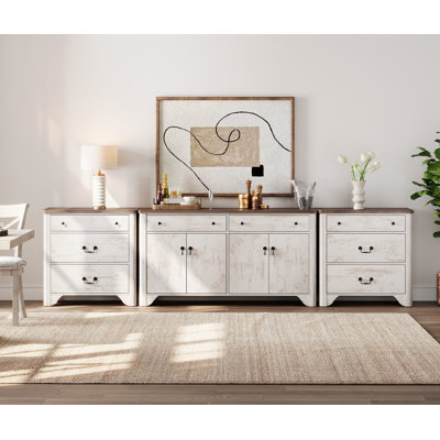 Armoire à grand buffet 3 pièces Haikey de l 122 po, bahut 59 po avec 4 portes, 2 tiroirs et 3 armoires de rangement pour la salle à manger, le salon, la cuisine et la chambre à coucher
