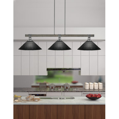 Barre d'éclairage 3 lumières Tacoma en graphite et finition en métal d'aspect bois patiné peint avec verre noir mat 16 po