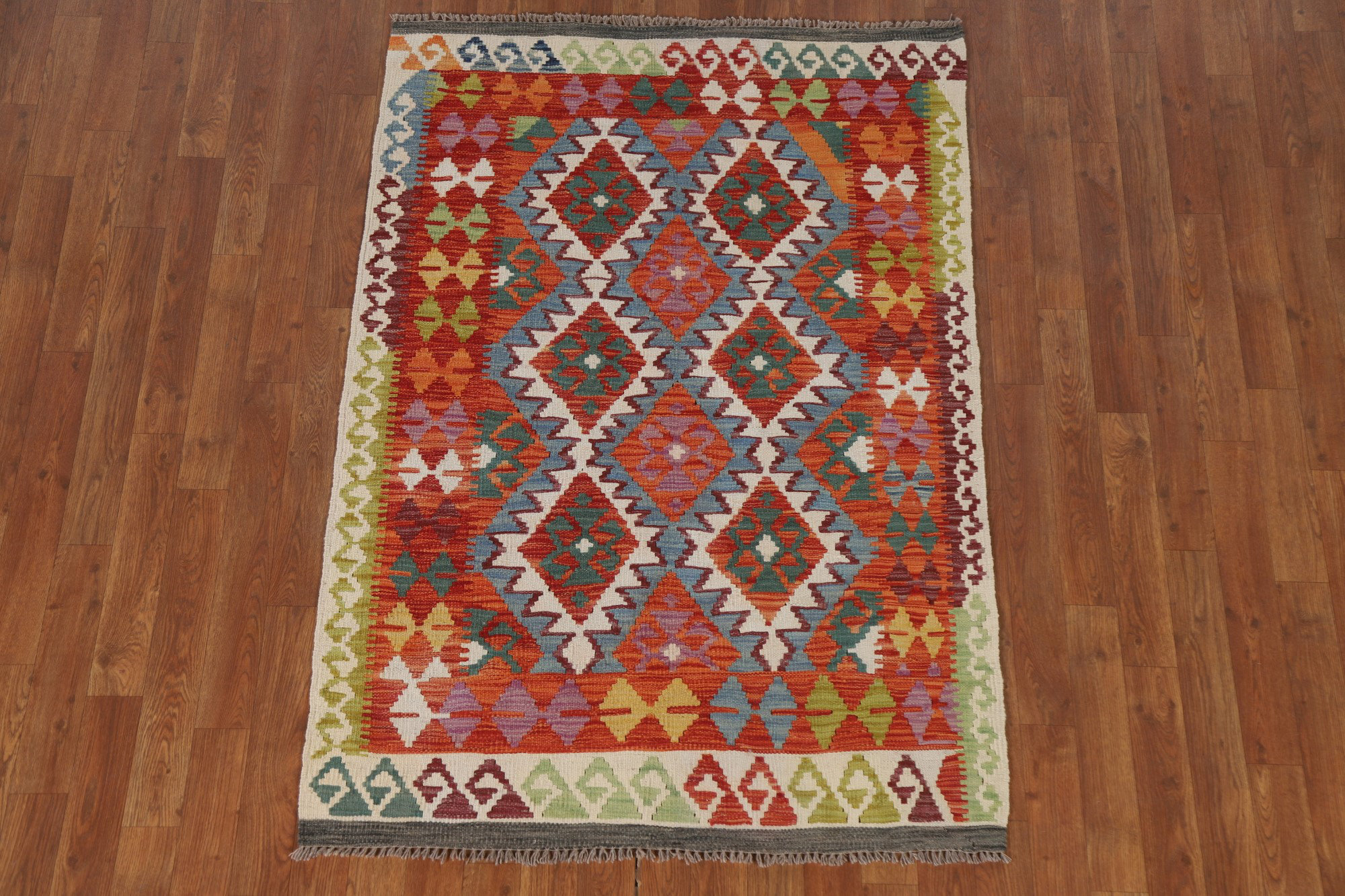 Dakota Fields Geometric Kilim Reversible Wool Rug 4x5 | Wayfair