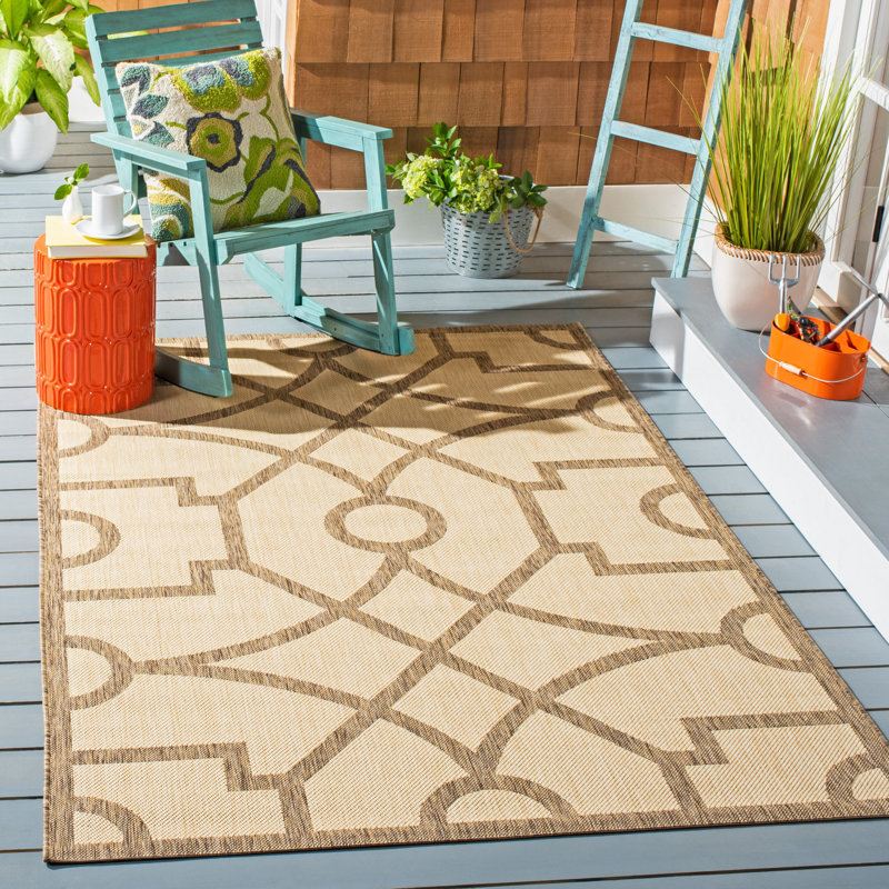 Tapis géométrique beige foncé, Rectangle 4 pi x 5 pi 7 po