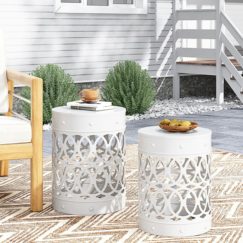 Table de bout d'extérieur en métal 2 pièces, Blanc