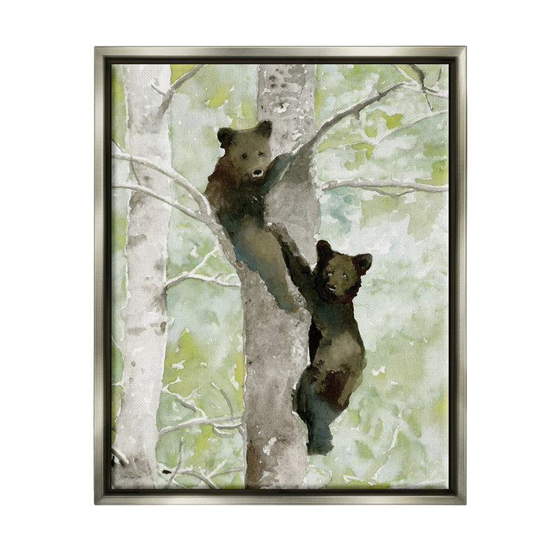 Bear Cubs Climbing Tree Nature - impression, Cadre flottant gris lustré, H 21 po x l 17 po x P 1,7 po