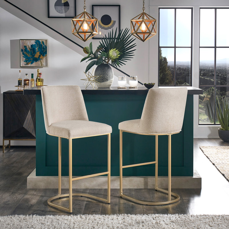 Upholstered Counter Stool with Metal Frame, Beige, Bar Stool (29" Seat Height)