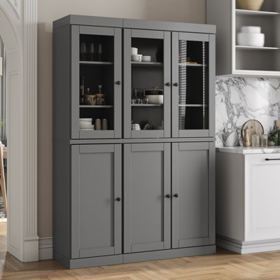 Palace Imports 100% Solid Wood 48.5" Pantry China Cabinet with Shaker Doors, Clear Glass & Adjustable Shelves