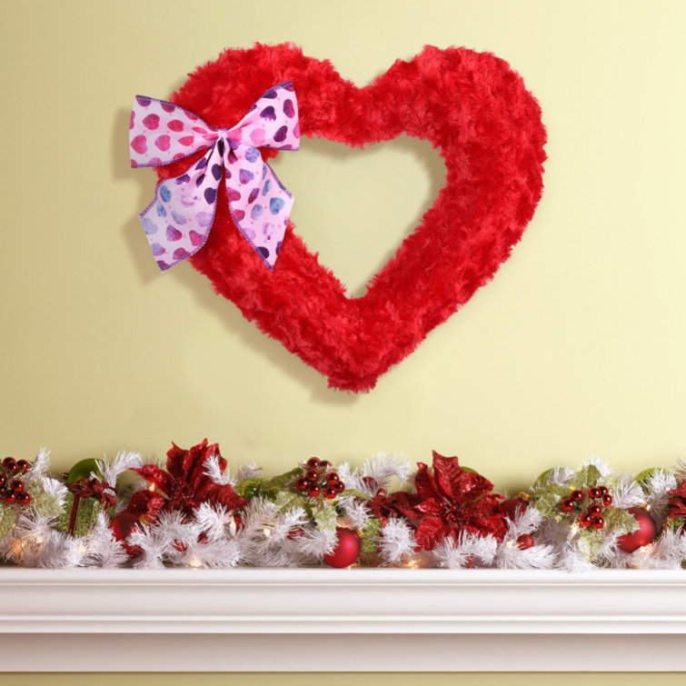 15’’ Heart Wreath Red Burlap Heart Shaped Ornaments WithBows LED Lights For  Front DoorDecorations