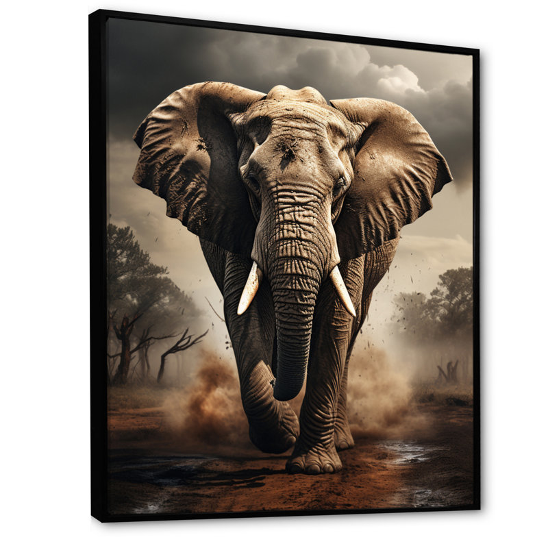 «Dawone African Elephant Race Elegance I», reproduction sur toile, Cadre flottant noir, H 44 po x l 34 po x P 1,5 po