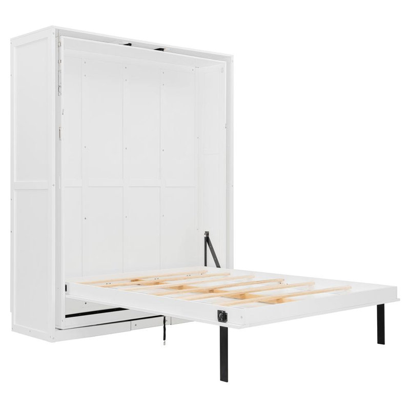 Lit escamotable rotatif avec supports de rangement cachés, lit mural multifonctionnel peu encombrant, Blanc