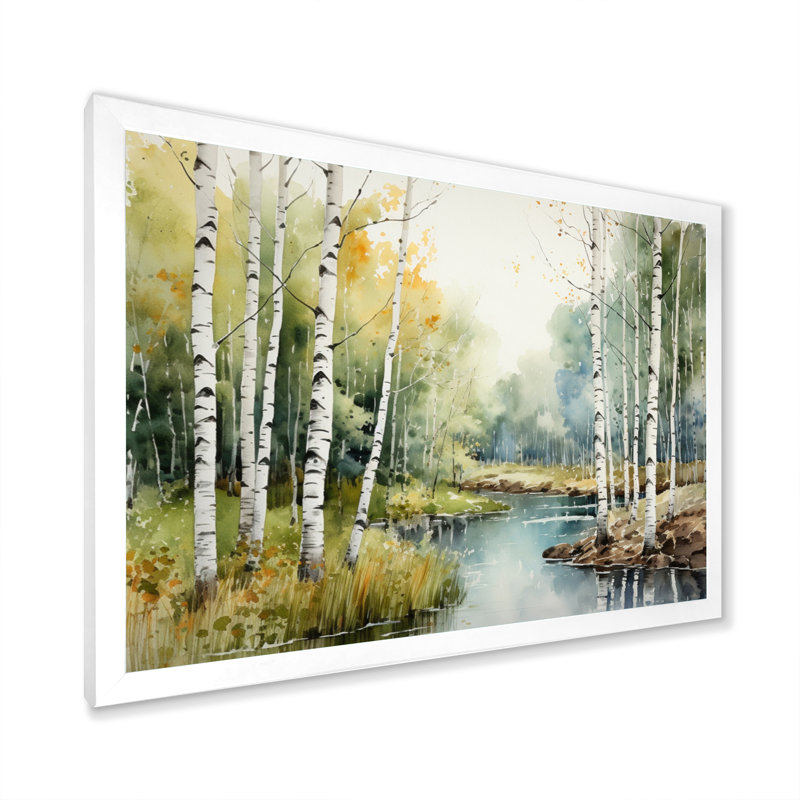 Birch Woods Silent Woods II - arbre, art mural Birch, Cadre simple blanc, H 34 po x l 44 po x P 1,5 po