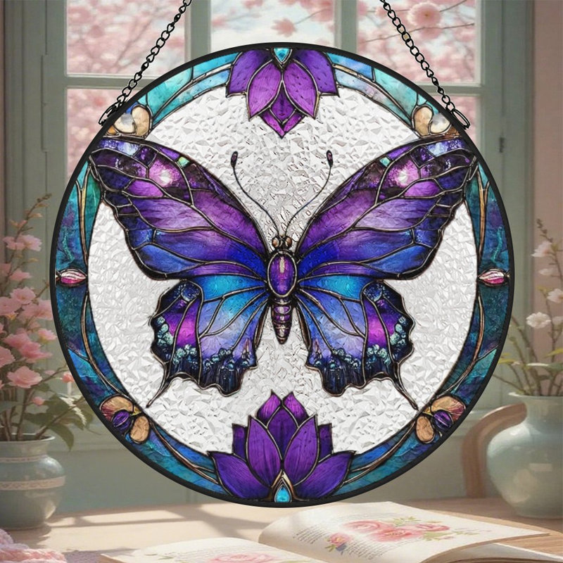 Panneaux de vitrail papillon pour fenêtre, 9,8 x 9,8 po (25 x 25 cm)