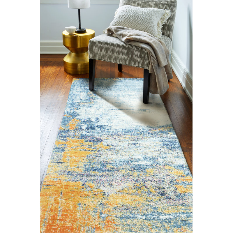 Tapis abstrait bleu / tangerine Coughlin, Tapis de couloir 2 pi 6 po x 8 pi