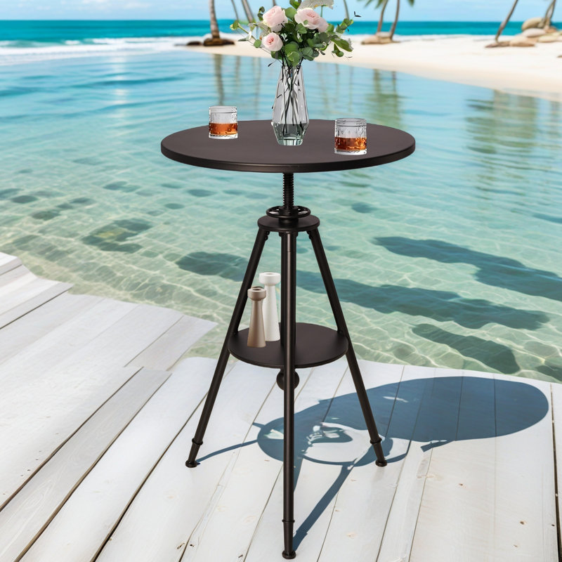 Dia 23.62" Round Pub Table Height Adjustable With 360 Swivel Metal Tabletop For Dining Bistro Cafe Home Bar, Rustic Black