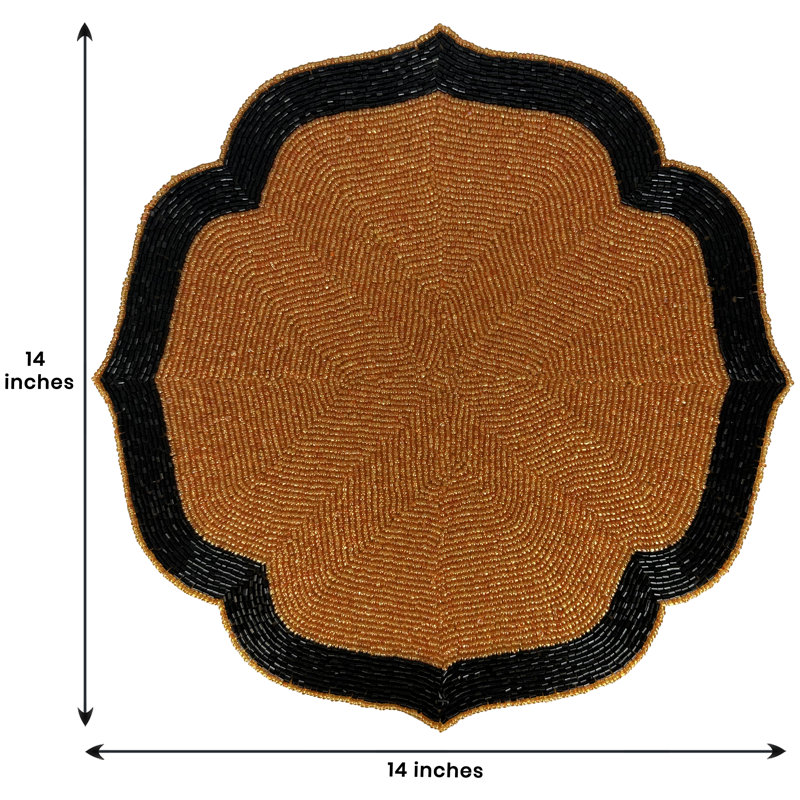 Ensemble de napperons perlé 4 pièces Dec Arround de 14 po - Napperons faits à la main, Cuivre chaud / noir