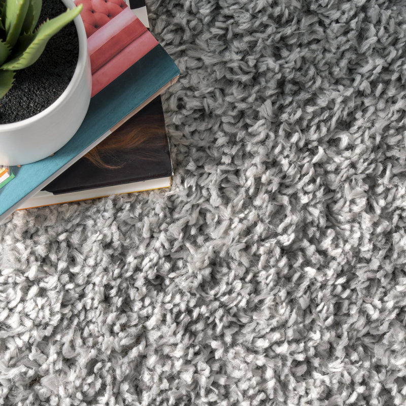 Okan Solid Shag Power Loom Performance Gray Rug, Rectangle 3' x 5'