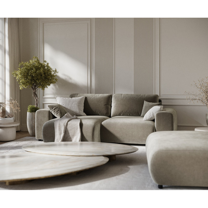 Corner Sofa with square arms, Brown Velvet