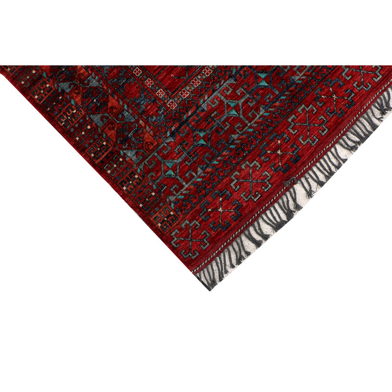 Tapis rouge / bleu en laine noué à la main de conception unique 5 pi 1 po x 7 pi 1 po