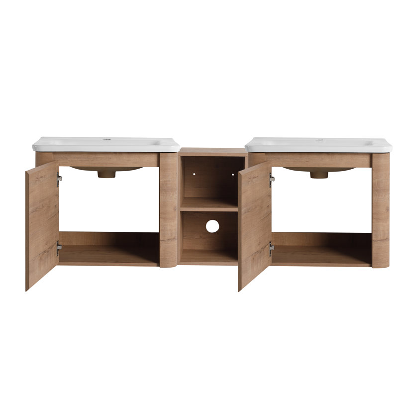 Bathroom Vanity With Sink In 60 Inch, Floating Bathroom Vanity With Soft Close Door, 60", Imitative Oak