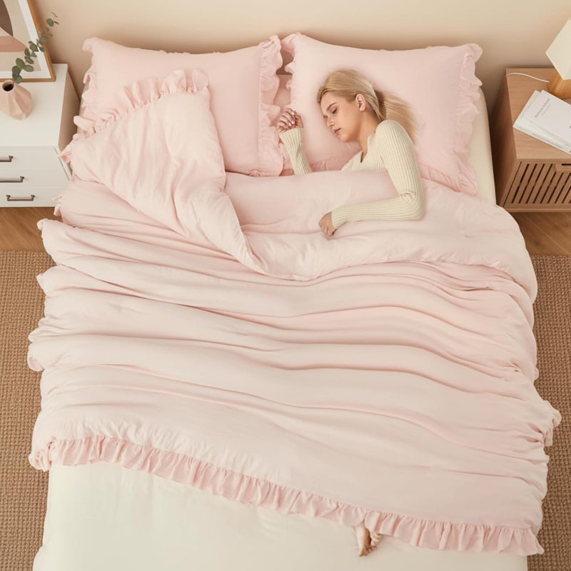 Perruque de couette simple avec dépliants, 2 pièces, en microfibre douce délavée, légère et spongieuse, pour toutes les saisons, dans un style rustique français classique