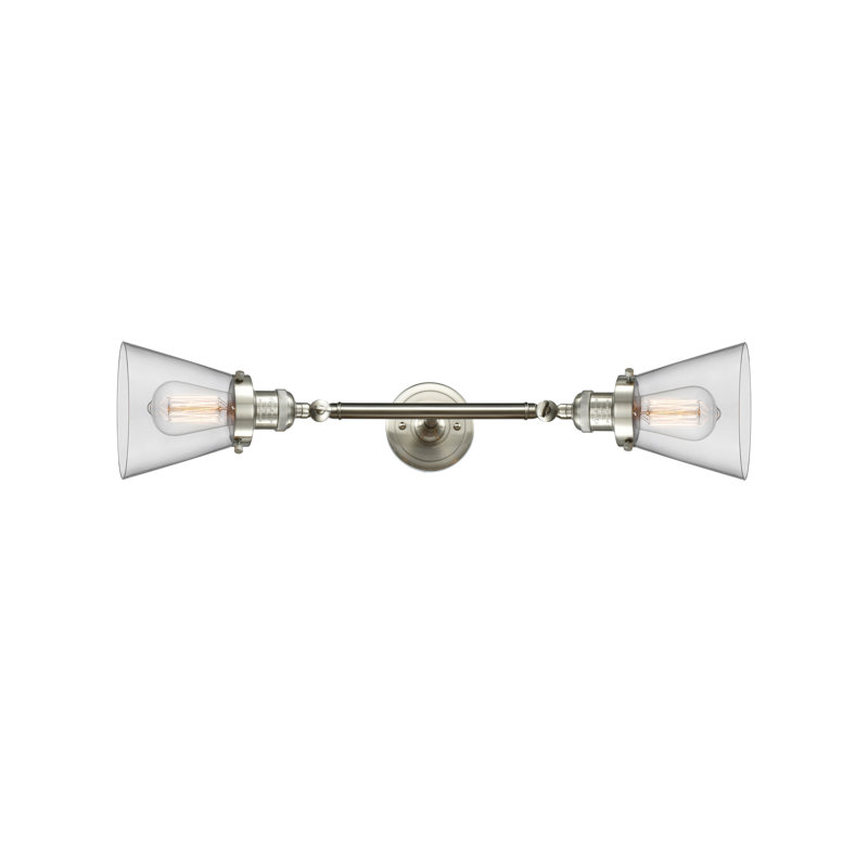 Cone 2 Light Tiltable Bath Vanity Light, 6 Watt Vinage LED Bulb, Clear, Brushed Satin Nickel