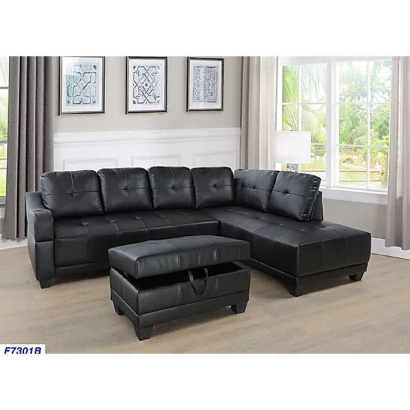 Sweetgrove Faux Leather L-Shaped Sectional, Right Hand Facing, Faux Leather White