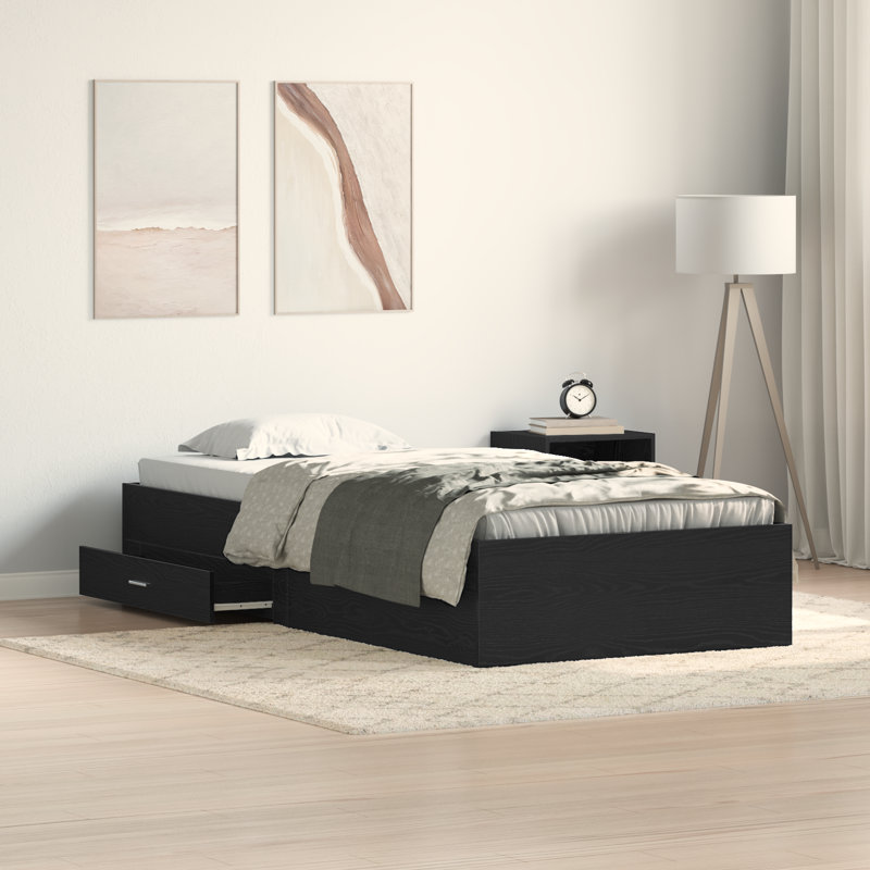 Bed Frame with Drawer Engineered Wood, Black Oak, Single (3')