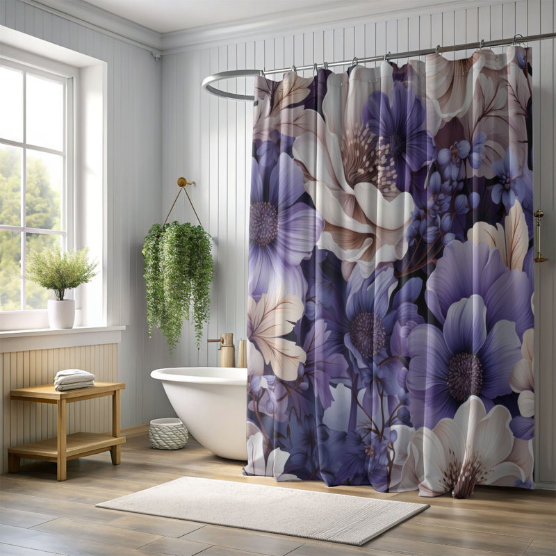 Violet Bloom - Premium Shower Curtain, 74"H x 71"W