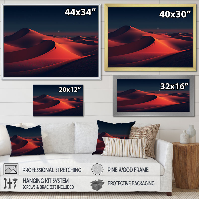 Red Desert Twilight Photo III - Art mural désert, Cadre flottant noir, H 12 po x l 20 po x P 1 po