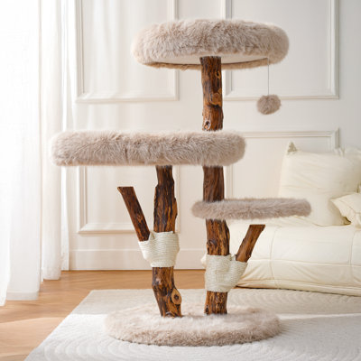 Modern 45.7"H Unique Solid Wood Cat Tree for Big Cats&MaineCoon