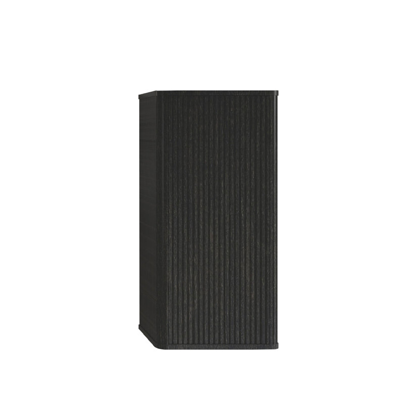 Armoire de salle de bain en brun noir - avec des textures à rayures tendance et un rangement durable en chêne, Noir