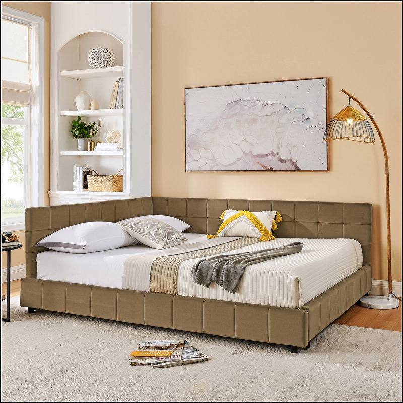 Structure de lit tapissier pour grand lit, Brun