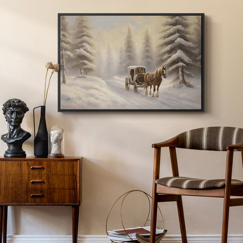 Paysage rétro CLCLI, Toile avec cadre flottant noir, H 27 po x l 41 po x P 2 po